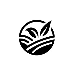 Minimalist Organic Logo: Leaves, Fields & Circle. Black & White.