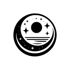 Fototapeta premium Celestial Circle: Moon, Sun, and Stars in Modern Minimalist Silhouette