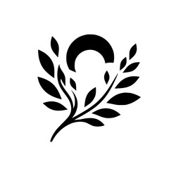 Minimalist Branch and Crescent Logo Design, Black & White Vector