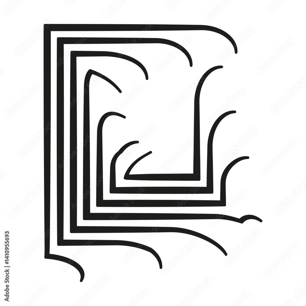 Aufkleber curved square shape. abstract frame figure. distorted outline symbol. vector corner structure.