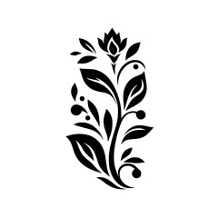 Elegant Black Floral Ornament on White Background