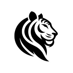 Black and White Tiger Head Icon: Modern Minimalist Design
