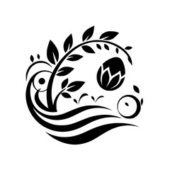 Floral Ornament in Black and White: Elegant Design