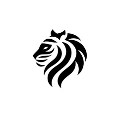 Abstract Lion Head Logo in Black and White, Minimalist Design