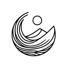 Abstract Mountain and Sun Circle Design, Minimalist Black and White