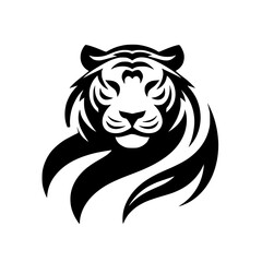 Bold Tiger Head Silhouette: Emblem, Logo, Black and White Graphic
