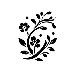Minimalist Black Floral Motif on White: Elegant Design for Decor, Prints