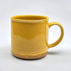 Mustard yellow ceramic mug, speckled glaze, sturdy handle