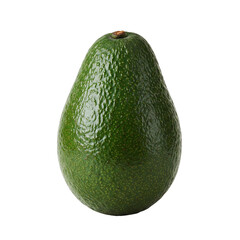 A perfectly ripe avocado, ready to be enjoyed, showcasing its vibrant green skin and smooth texture against a clean white background.