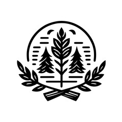 Minimalist Forest Logo: Trees, Leaves, and Circle Motif