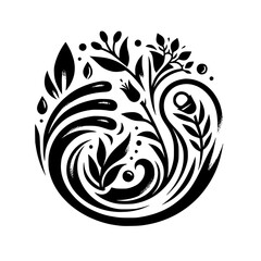 Black & White Floral Emblem: Nature-Inspired Design