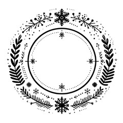 Hand-Drawn Winter Wreath with Snowflakes and Space for Text