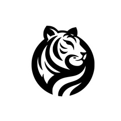 Minimalist Tiger Head Logo in Black and White, Circle Design