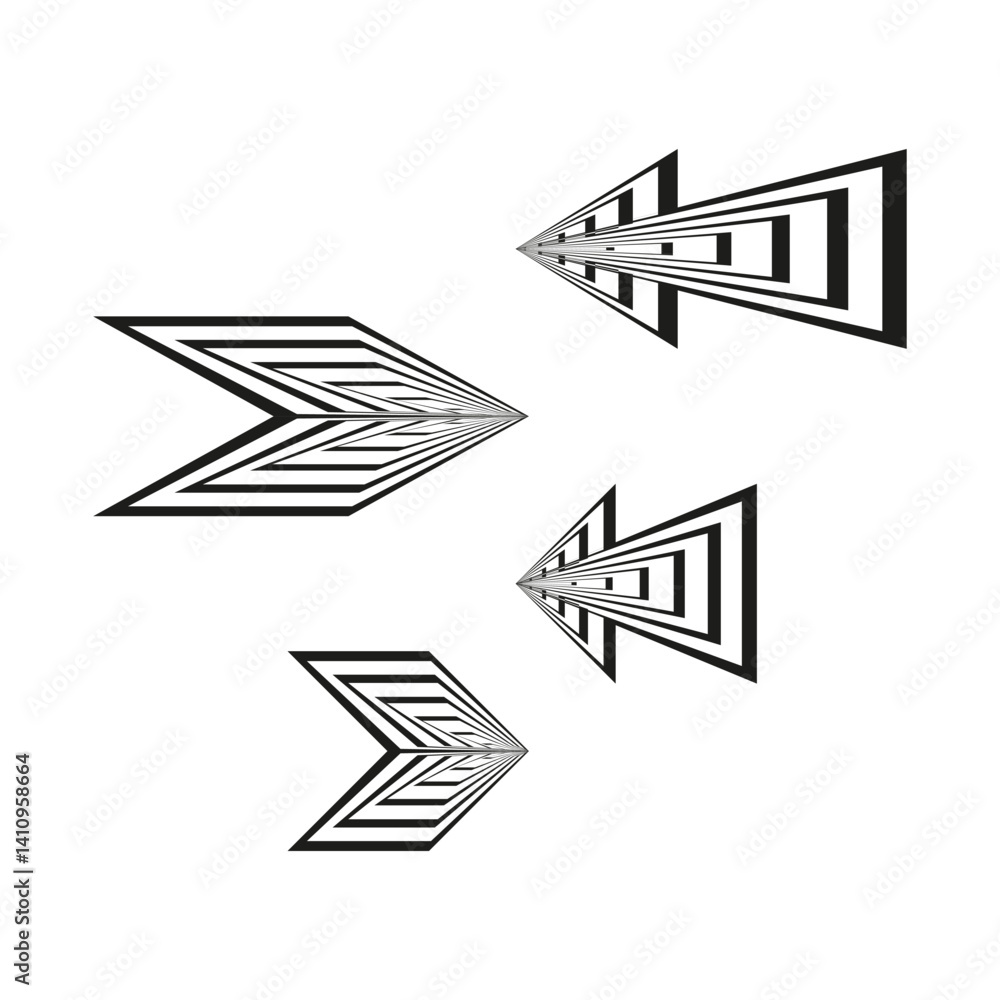 Poster nested chevron pattern. vector arrow design. black layered icon. white flat background.