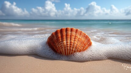 Obraz premium Seashell on Beach, Ocean Waves