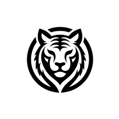 Bold Tiger Head Logo: Black & White, Circle Design