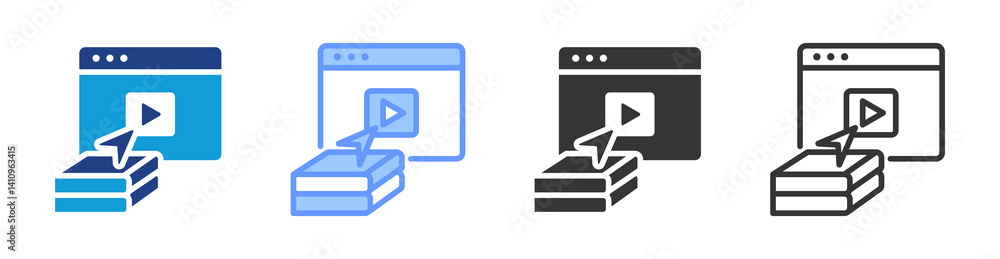 Poster Online Courses icon set multiple style collection