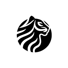 Minimalist Tiger Logo, Black and White, Circle Design