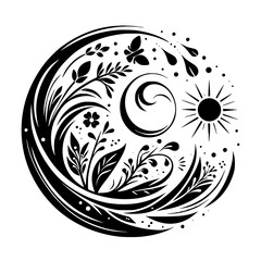 Floral Mandala: Black & White Nature Illustration