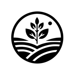 Minimalist Organic Farm Logo in Black and White, Nature Illustration