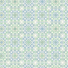 Crochet vector background. Multicolored abstract seamless pattern. Lace texture. knitted by hand or machine. Granny and cottage core allover print for fabric, wrapping paper, textile, ads