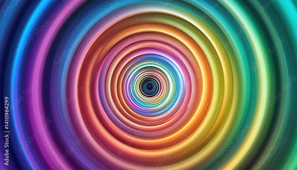 Poster concentric circles of vibrant, luminous color create a captivating visual effect.