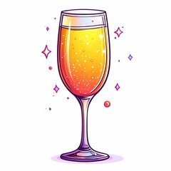 Celebrate with Vibrant Champagne. Fizzy Cartoon Illustration of a Sparkling Beverage Glass for Festive Occasions
