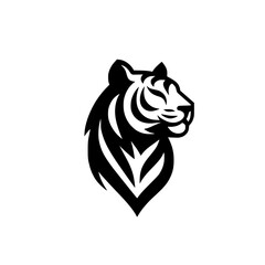 Stylized Black Tiger Head Silhouette on White Background