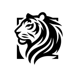 Stylized Tiger Head Logo in Black and White