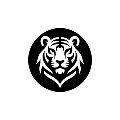 Minimalist Tiger Head Logo in Black Circle: Bold Design for Branding