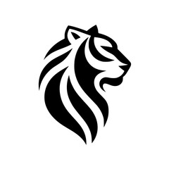 Minimalist Tiger Head Silhouette - Black and White Vector Design