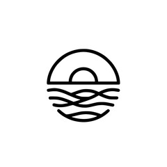 Minimalist Sunset & Waves Logo Design, Black & White, Geometric