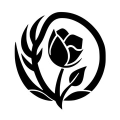 Elegant Black & White Rose Logo, Geometric Floral Design