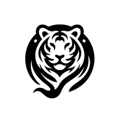 Striking Black and White Tiger Head Logo, Abstract Tribal Design, Emblem