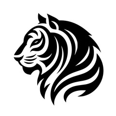 Bold Black and White Tiger Head Silhouette - Vector Design