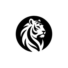 Bold Tiger Logo in Circle, Black and White, Minimalist Design