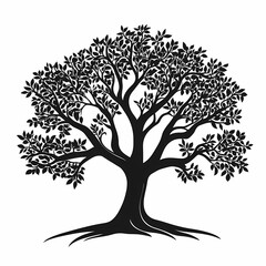 Artistic Tree Silhouette. Iconic Nature Illustration with Leafy Branches and Rustic Charm