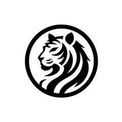 Bold Black Tiger Logo in a Circle, Minimalist Design