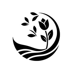 Minimalist Black Rose Emblem with Leaves in Circular Frame