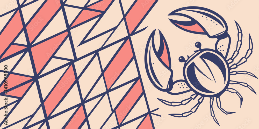 Poster geometric crab design abstract art featuring a crab and geometric patterns
