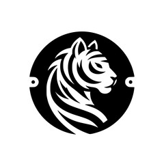 Bold Tiger Silhouette Logo in Circle - Black and White Design
