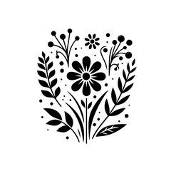 Simple Floral Arrangement Black & White Illustration, Vector Design