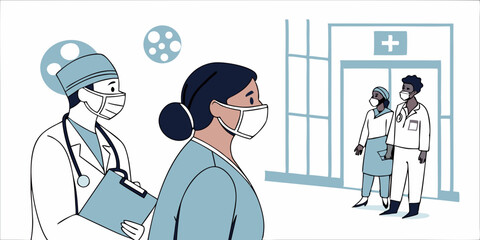 Hospital Visit Healthcare Workers and Patients Wearing Masks