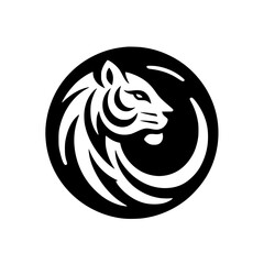 Black & White Tiger Head in Circle Logo Design