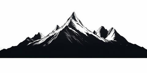 Monochromatic Mountain Silhouette Art. Black and White Nature Illustration of Majestic Peaks and Tranquil Landscapes in Graphic Design