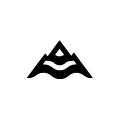 Minimalist Mountain and Wave Logo, Black and White Design