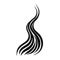 Flowing Black Hair Graphic on White Background, Minimalist Design