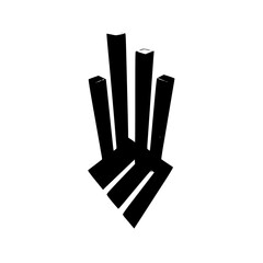 Abstract Black Pillars Composition on White Background