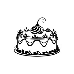 Elegant Black and White Cake Illustration: Celebration, Dessert, Design