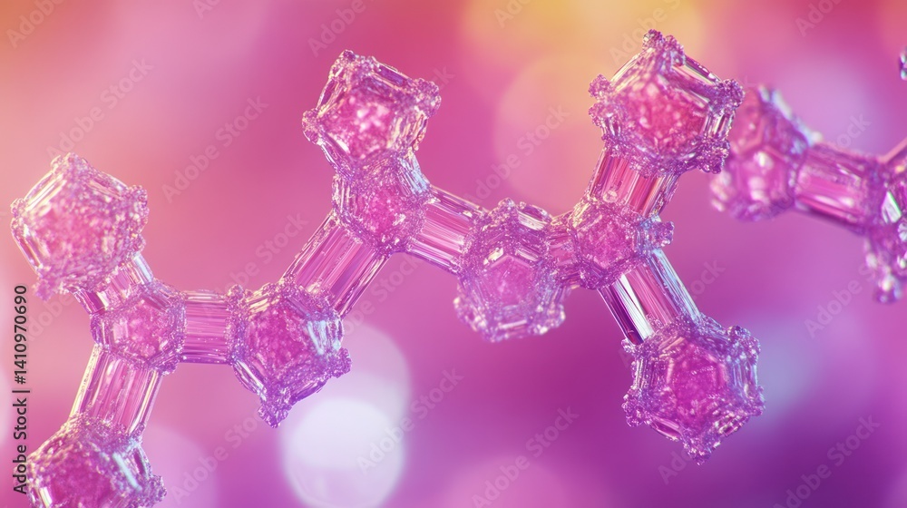 Poster linked transparent pink crystal structure with soft blurred background